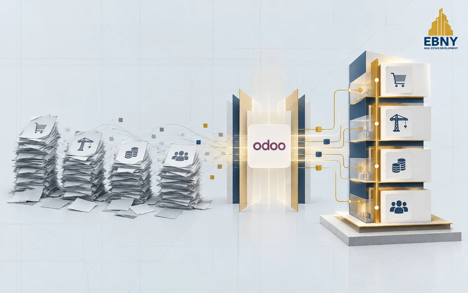 Ebny Developments fragmented operational data aligned into one Odoo environment.