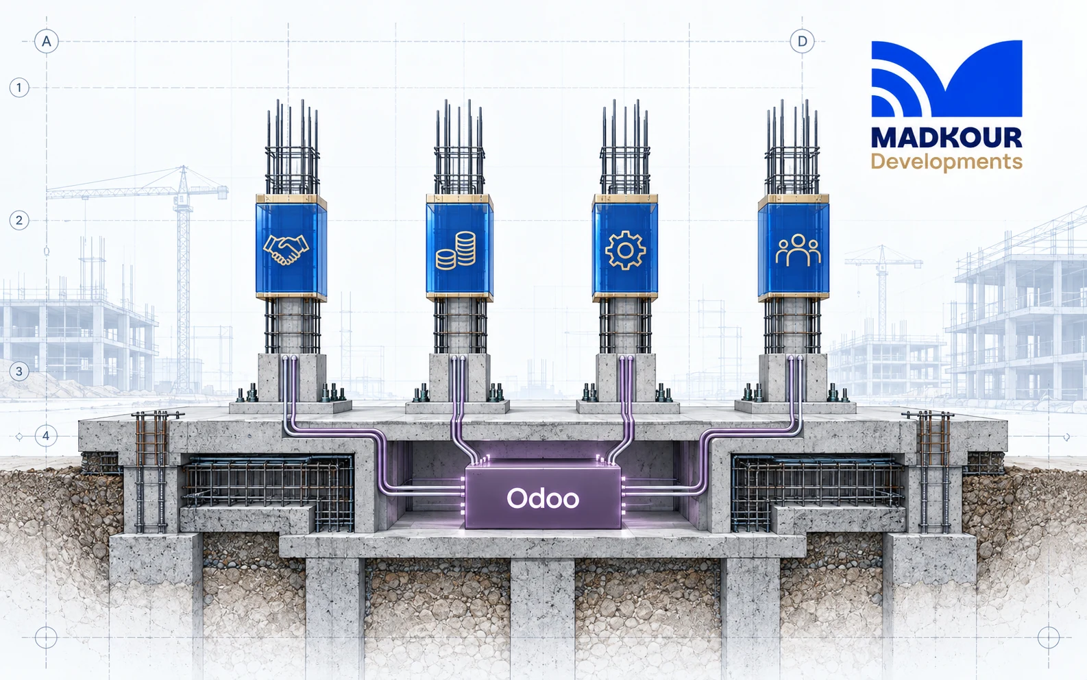 Madkour Developments operating foundation connecting commercial, finance, service, and people operations through Odoo.
