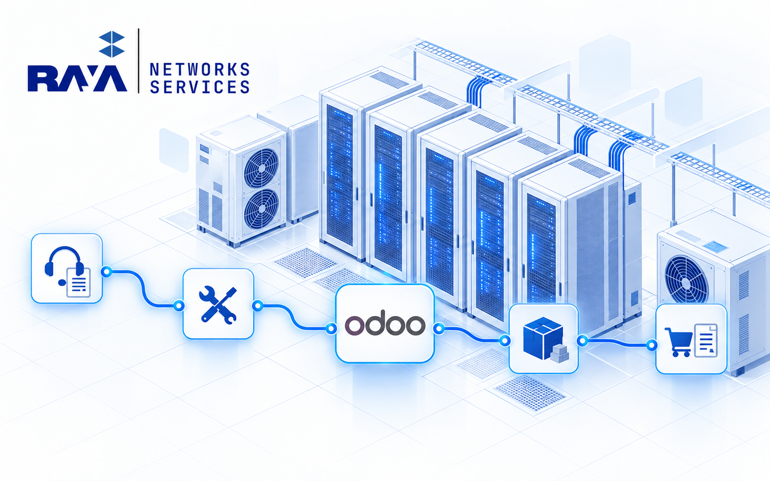 Raya Networks Services ERP workflow illustration
