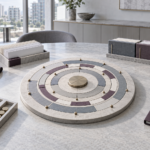 Real estate ERP installment management represented by a circular payment-plan control system with contract, cheque, allocation, and statement records